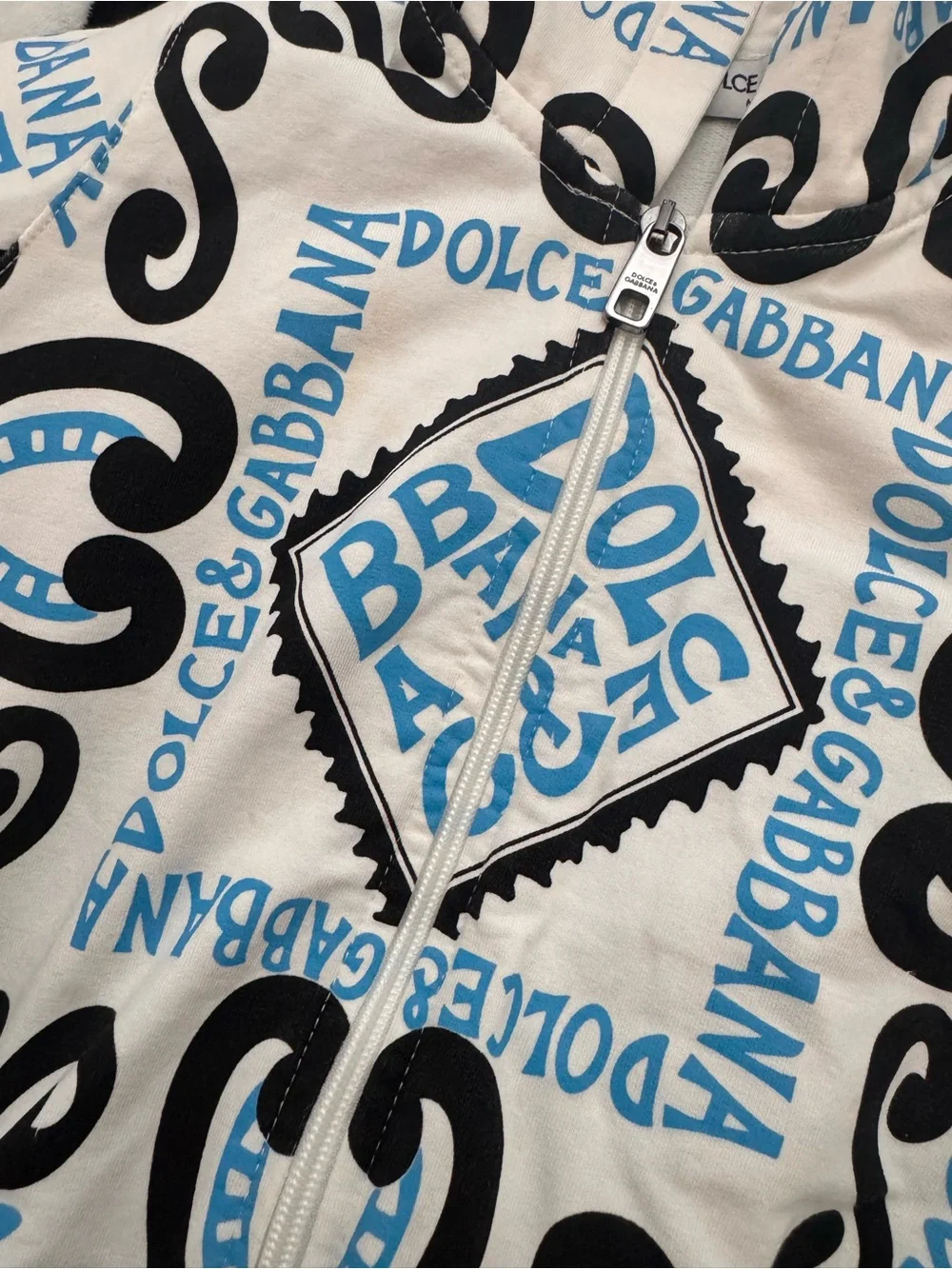 Dolce & Gabbana Kids Cream, Blue & Black Logo Print Casual Dress Set